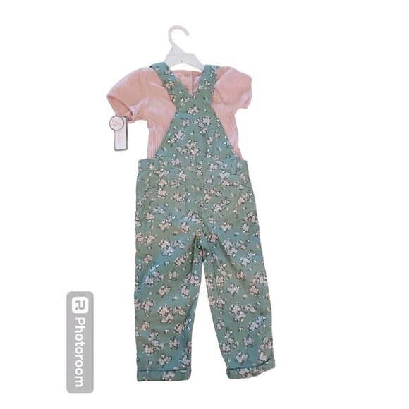 Girls overall outfit 3T Green Flowers Little Lass - Picture 2 of 5